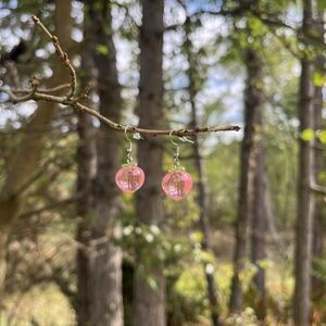 Peach Fruit Earrings - Drop Dangle - Stainless Steel - Hypoallergenic